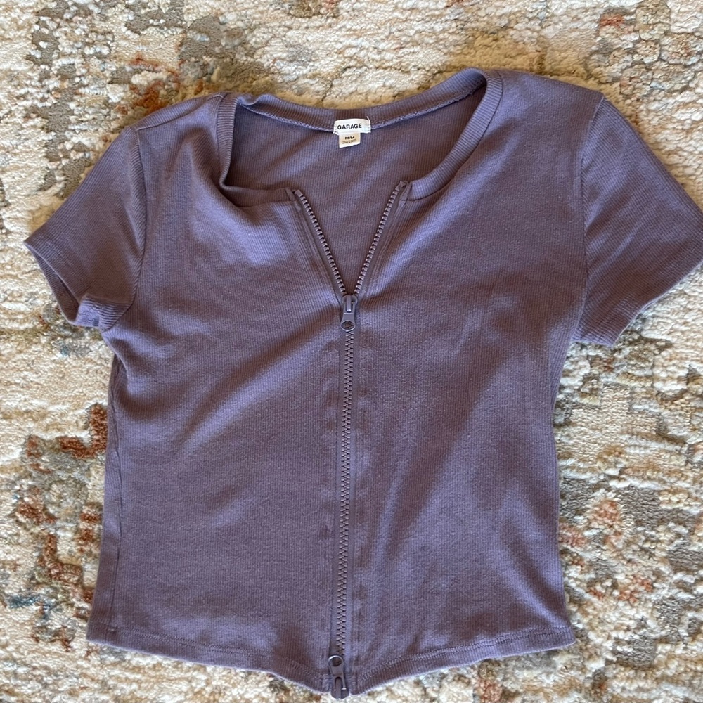 Garage Purple Cropped Fitted T-Shirt